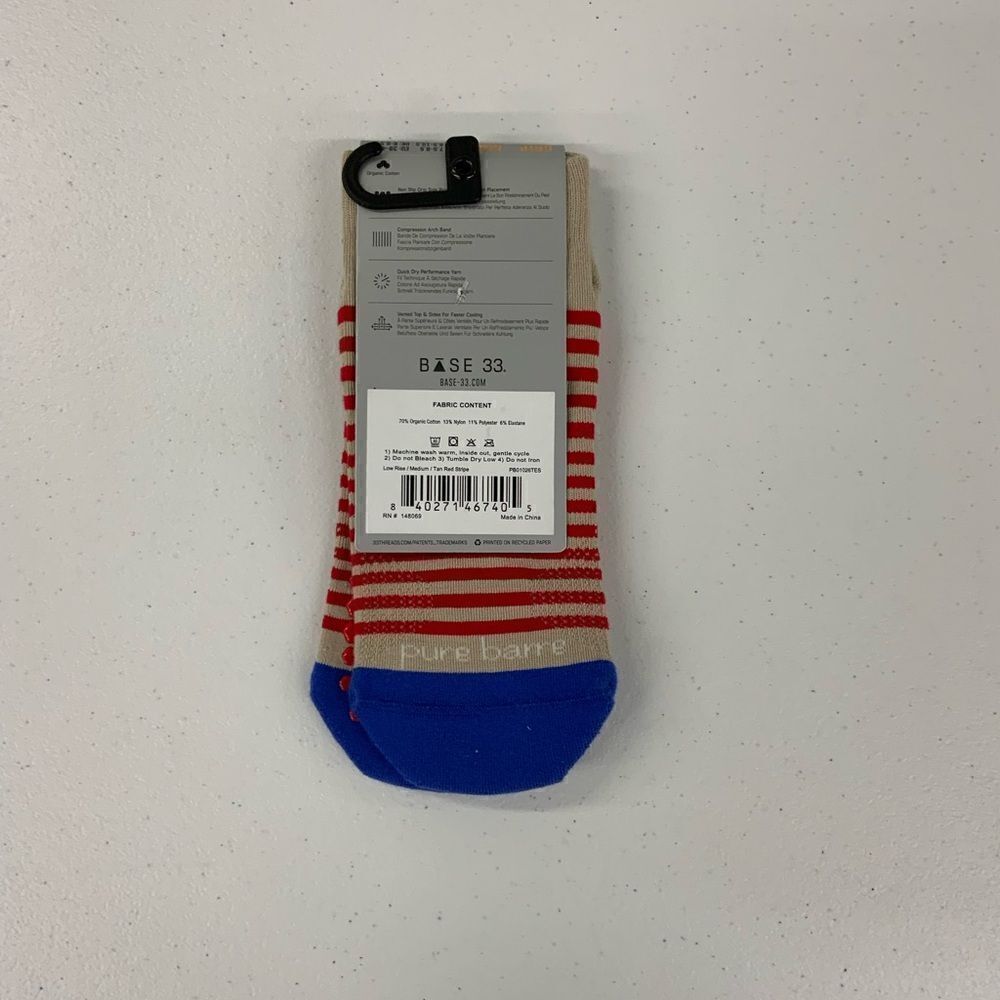 Pure Barre Grip Low Rise Socks Red/Blue/Tan Small and Medium - Picture 2 of 2